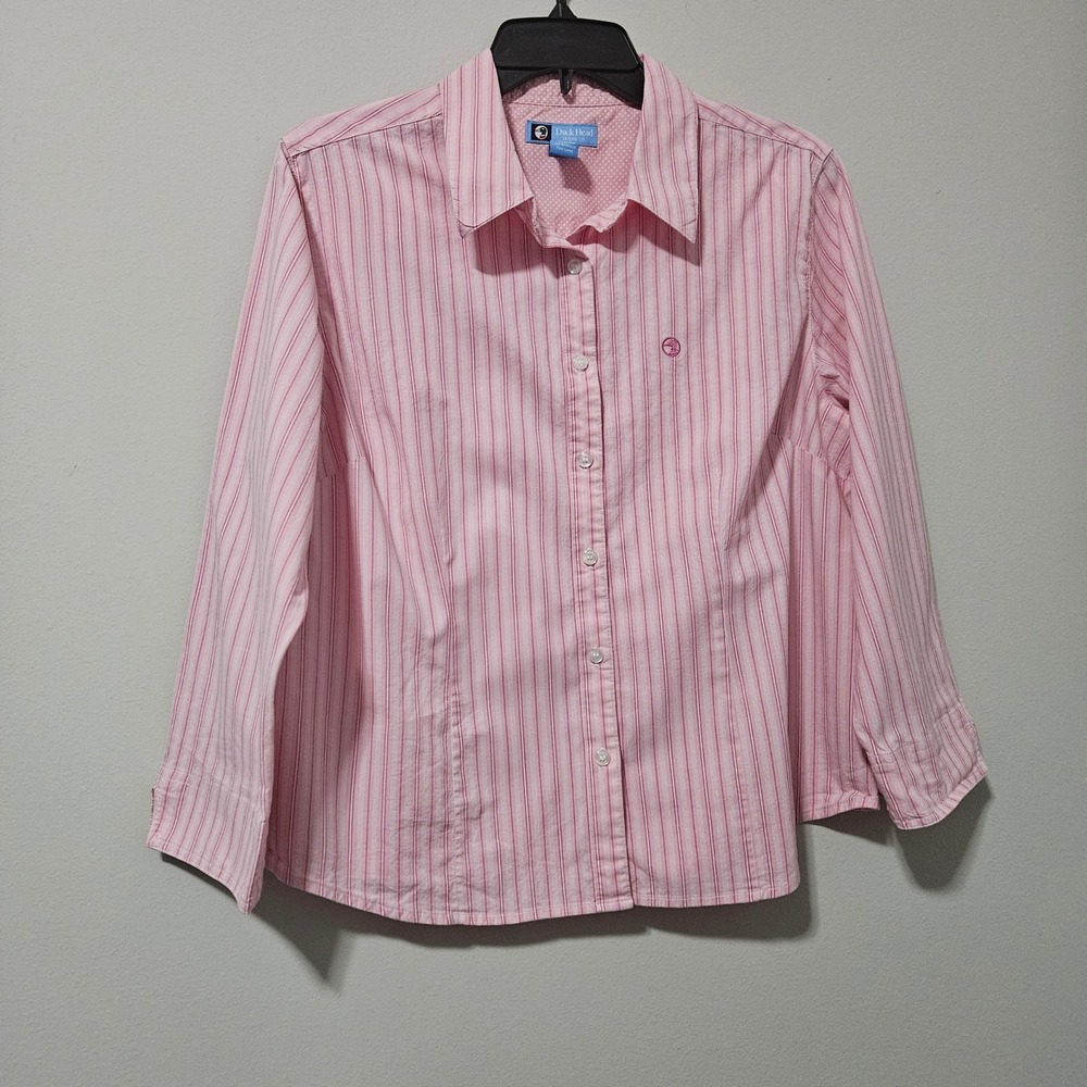 Duck Head Jeans Co Womens Pink Striped Long Sleeve Button Down Shirt Large